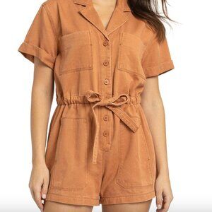 jordache shorts romper cotton and rayon copper spice color belted L